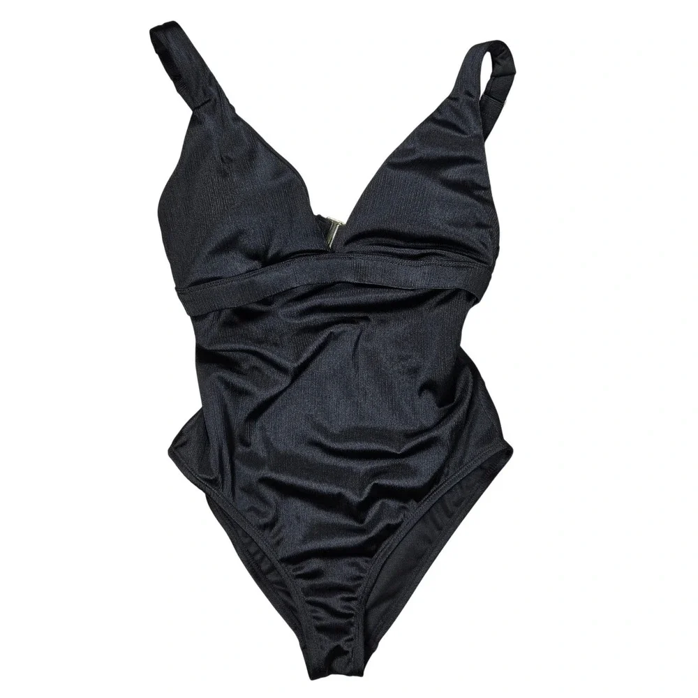 Mynah Black Rio Rainforest One Piece Swimsuit V Neck XS